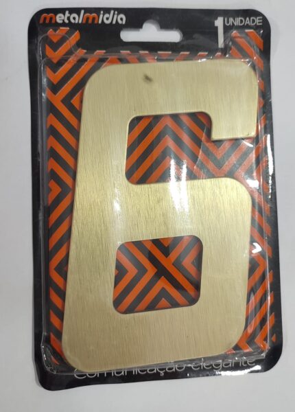 NUMERO OURO ESCOVADO 6  NUMERAL
